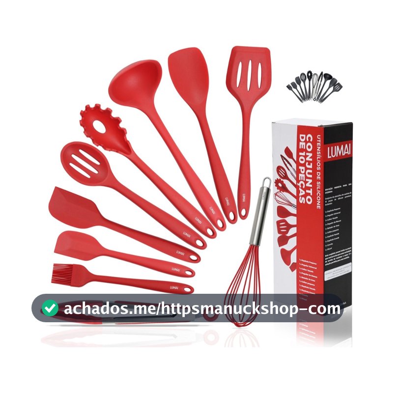Lumai Kit 10 Utensílios de Cozinha Miami Silicone Legitimo Espátulas Colheres Concha Batedor Pegador