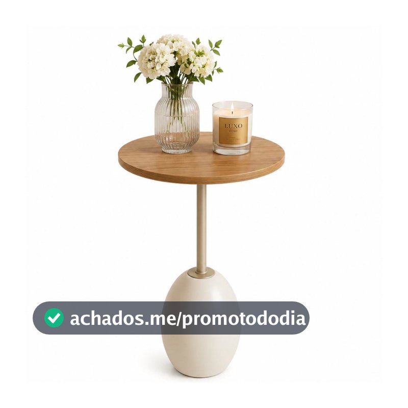 Mesa Lateral Base Luna Off White Madeira Natural Minimalista