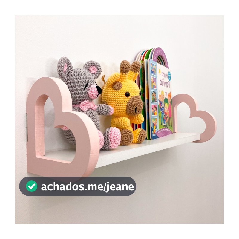 Prateleira coração colorida MDF quarto decoração infantil 45cm