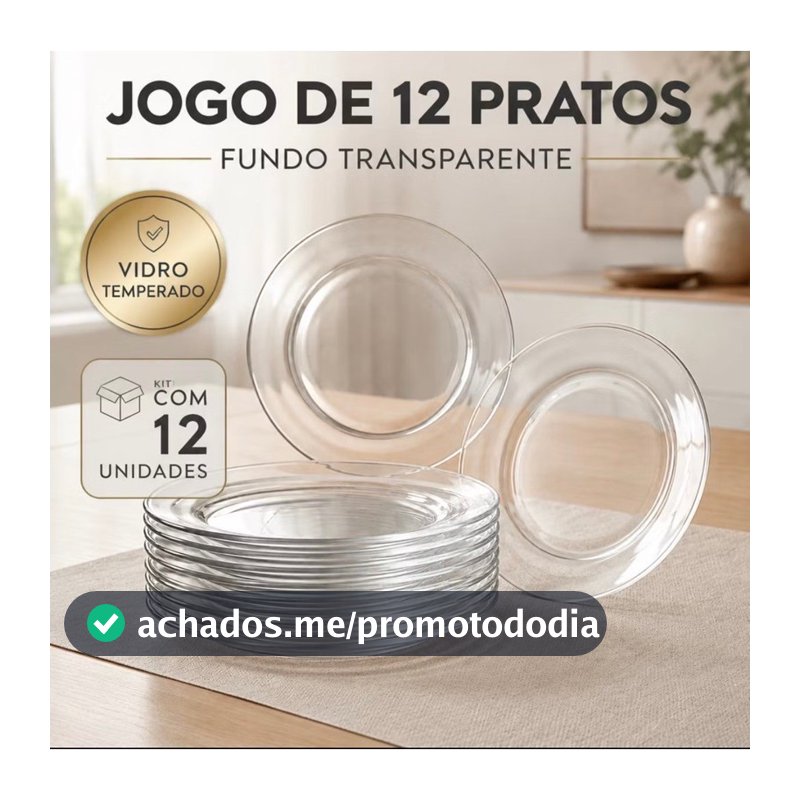 Kit 12 Pratos Fundo Liso Transparente 22cm Cozinha