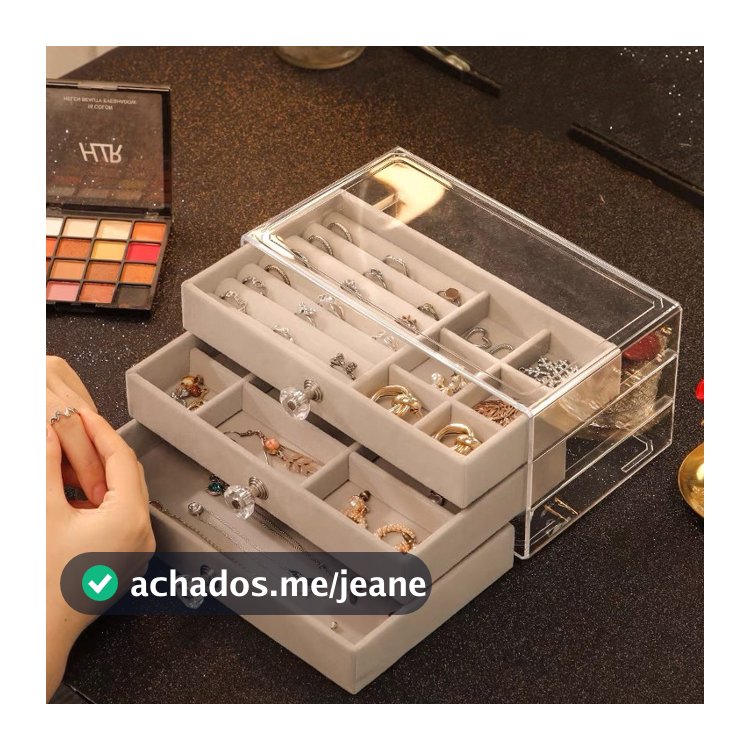 Porta Joia Acrílico Luxo Com 3 Camadas Brinco Anel Compartimento caixa de armazenamento de jóias