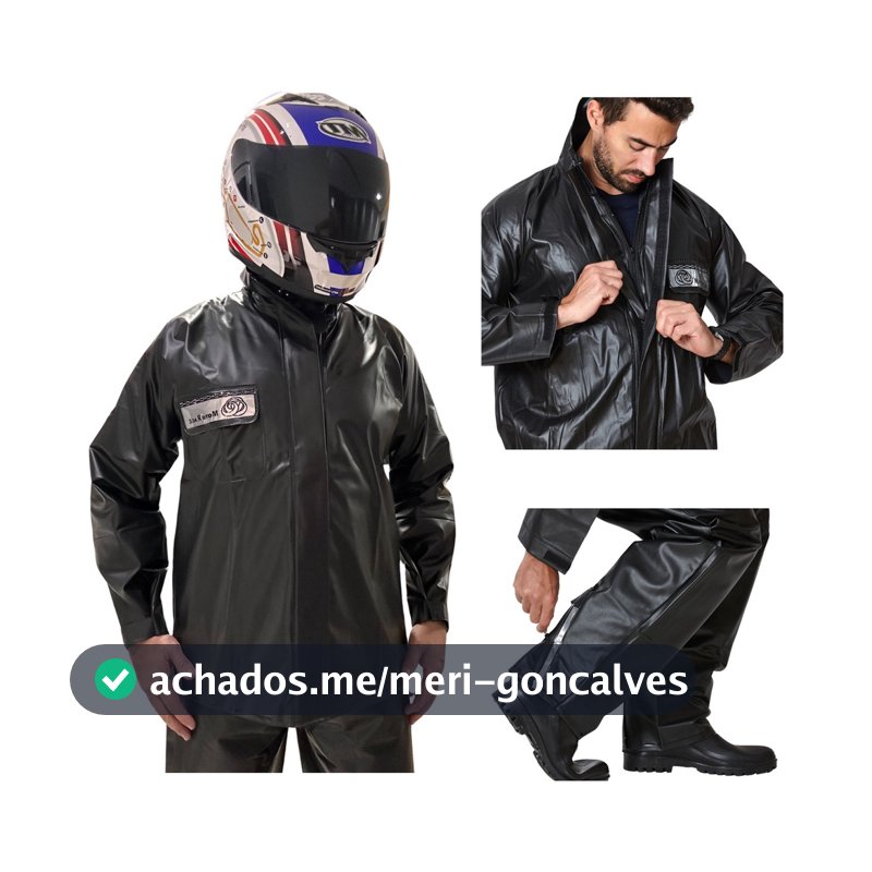 Conjunto Capa Chuva Moto Emborrachada Impermeável Com Gola Flex