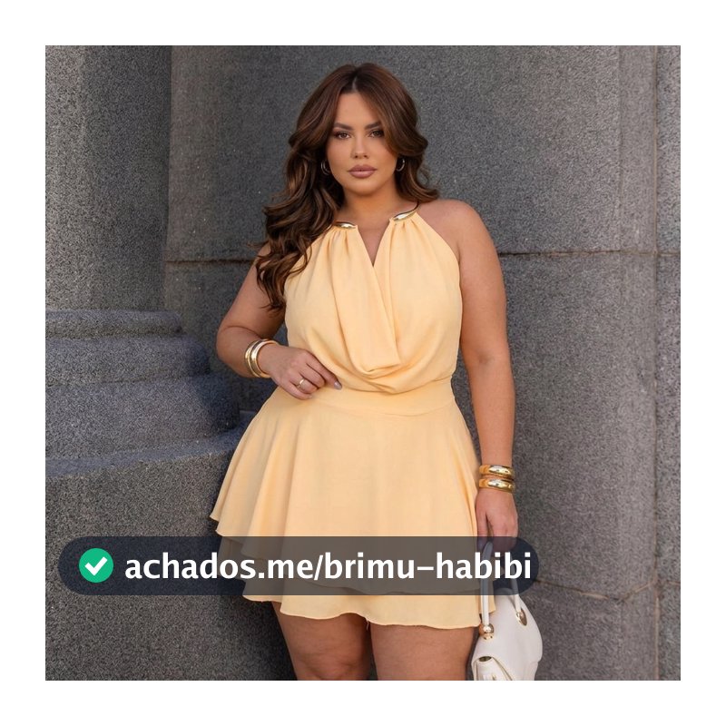 Vestido Macaquinho Plus Size Argola Colar Gola Boba Crepe Chiffon Elegante Frente Única