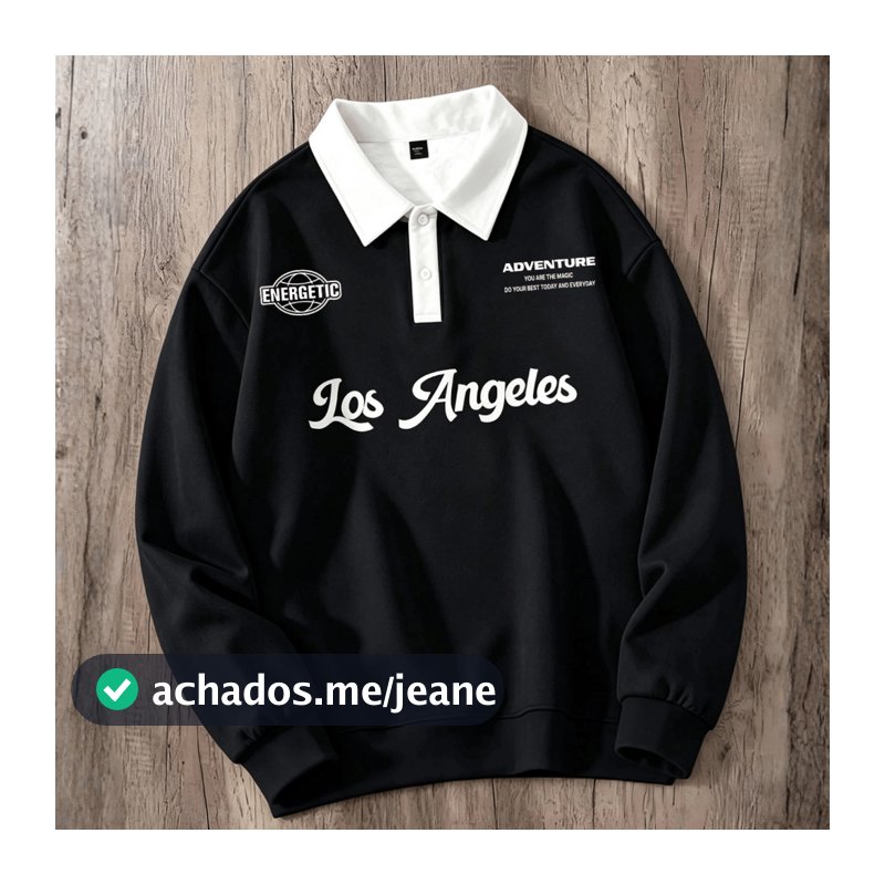 Casaco Moletom Masculino Gola Polo Los Angeles Manga Longa Streetwear