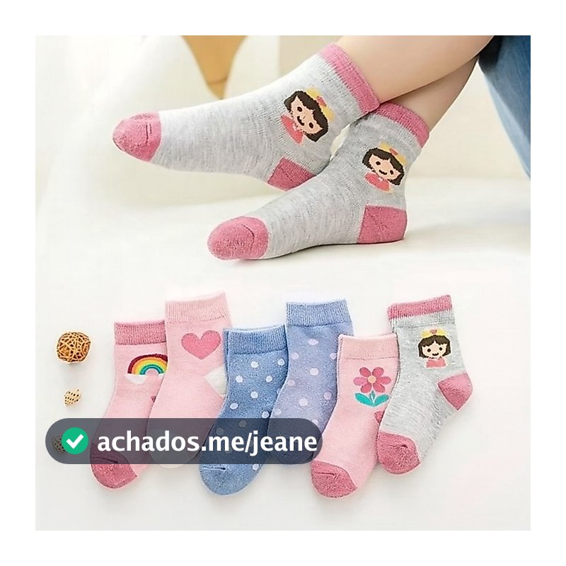 Kit 12 Pares de Meias Infantil Feminina Estampada Coloridas Algodão Macio e Confortável
