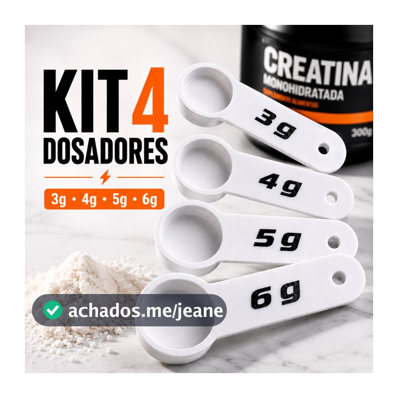 Kit 4 Dosadores de Creatina 3g 4g 5g 6g Colher Medidora Scoop Dosadora Suplemento em Pó Academia
