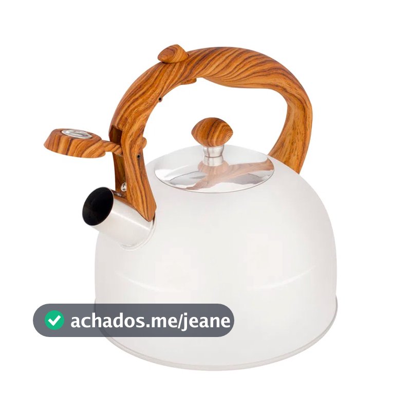 Chaleira Wood Bege Aço Inoxidável 2,5L Com Apito Alça Baquelite Madeira 7716 - Mor