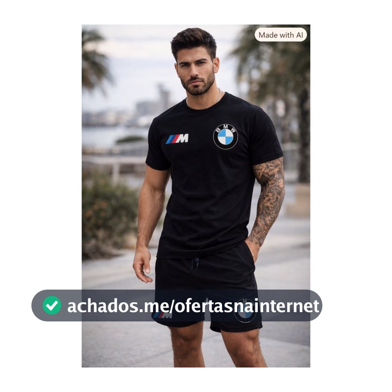 Kit Camiseta E Short Tactel Masculino BMW Conjunto Exclusivo Estampado Carro Esportivo Alta Qualidade