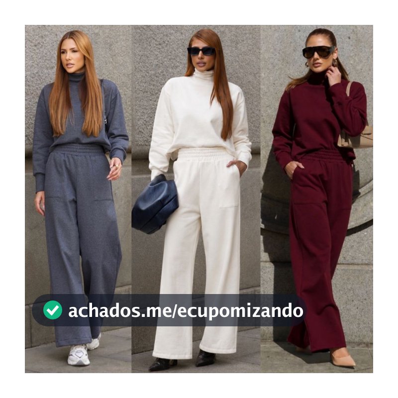 Conjunto Moletom Flanelado Premium Feminino Calça Pantalona Blusa Gola Alta Elegante