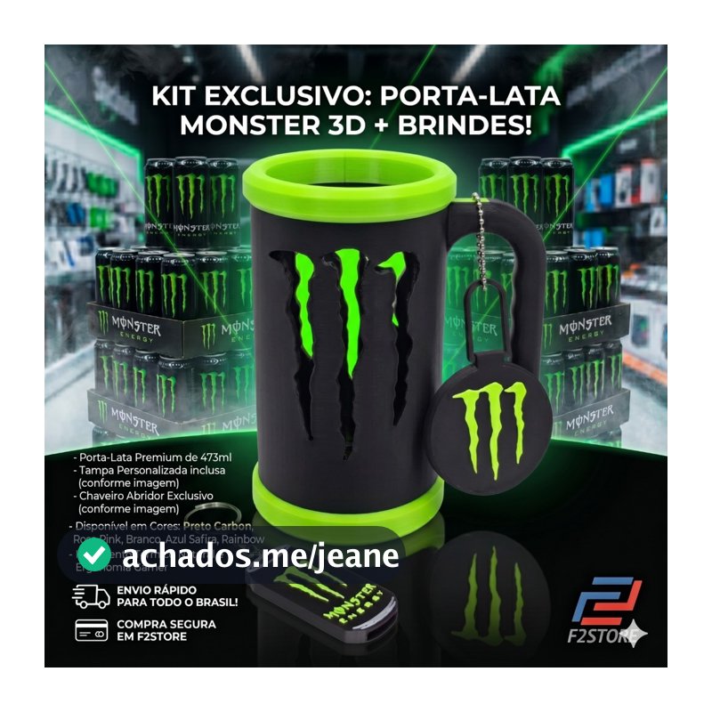 Porta Lata Monster Energy Caneca Suporte Copo Vazado Tática Premium 473ml