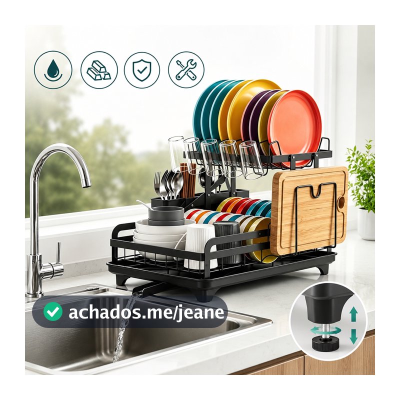 Escorredor de Louças Rack Aço Carbono Organizador Cor Preto
