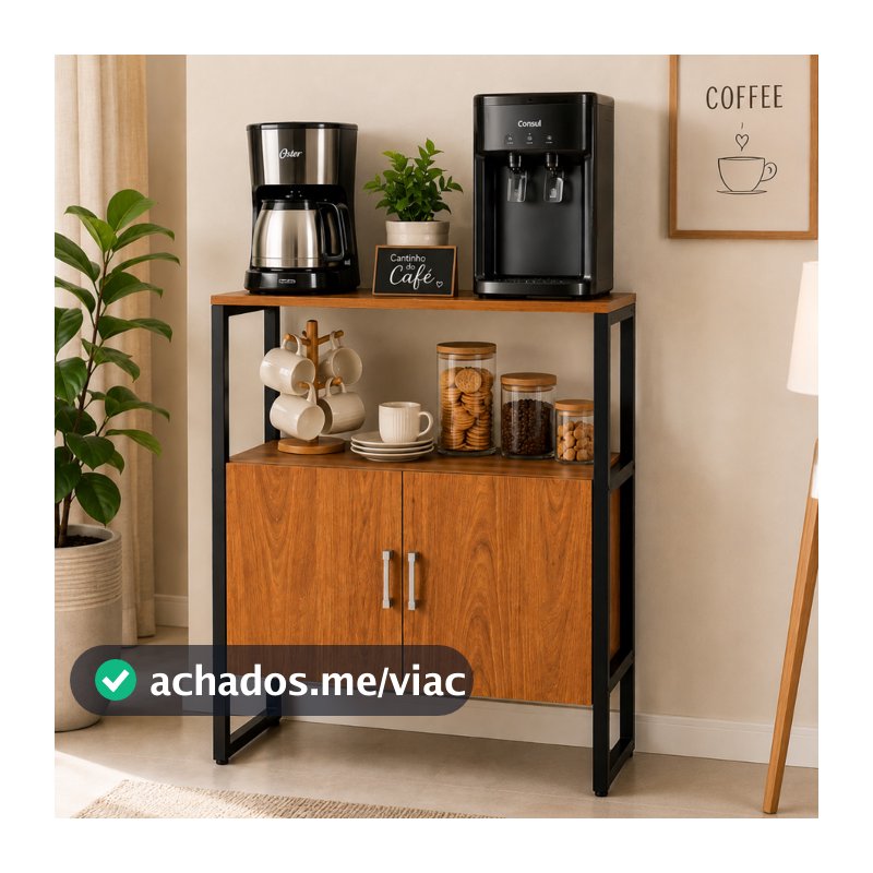 Buffet Aparador 70cm Industrial com 2 Portas Prateleira Multiuso para Cantinho do Café Sala Cozinha