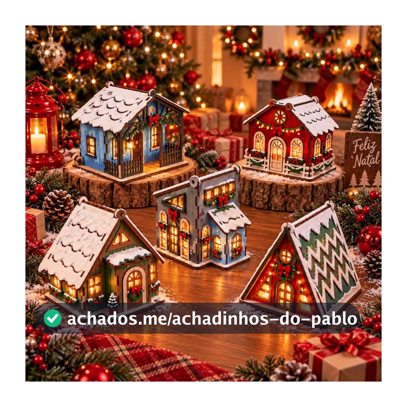 Mini Casinhas Decoração Natal 5 Peças Mdf 3mm Cru