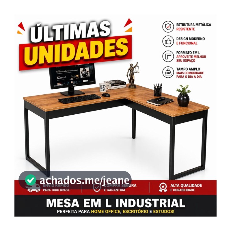 Escrivaninha Em L Mesa De Canto Lamina Com Preto Estilo Industrial  Para Home Office E Escritório