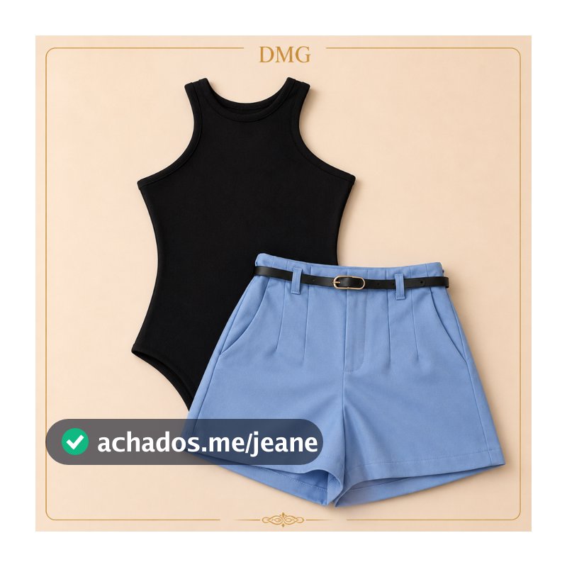 Conjunto Feminino Body Regata + Short Alfaiataria Com Cinto Cintura Alta Look Elegante Moda Casual