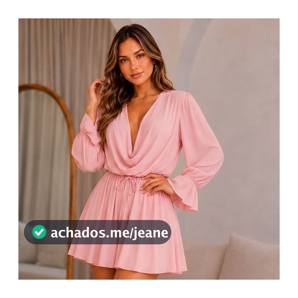 Vestido Macaquinho Feminino Manga Longa Decote V Cintura Ajustável Elegante Várias cores