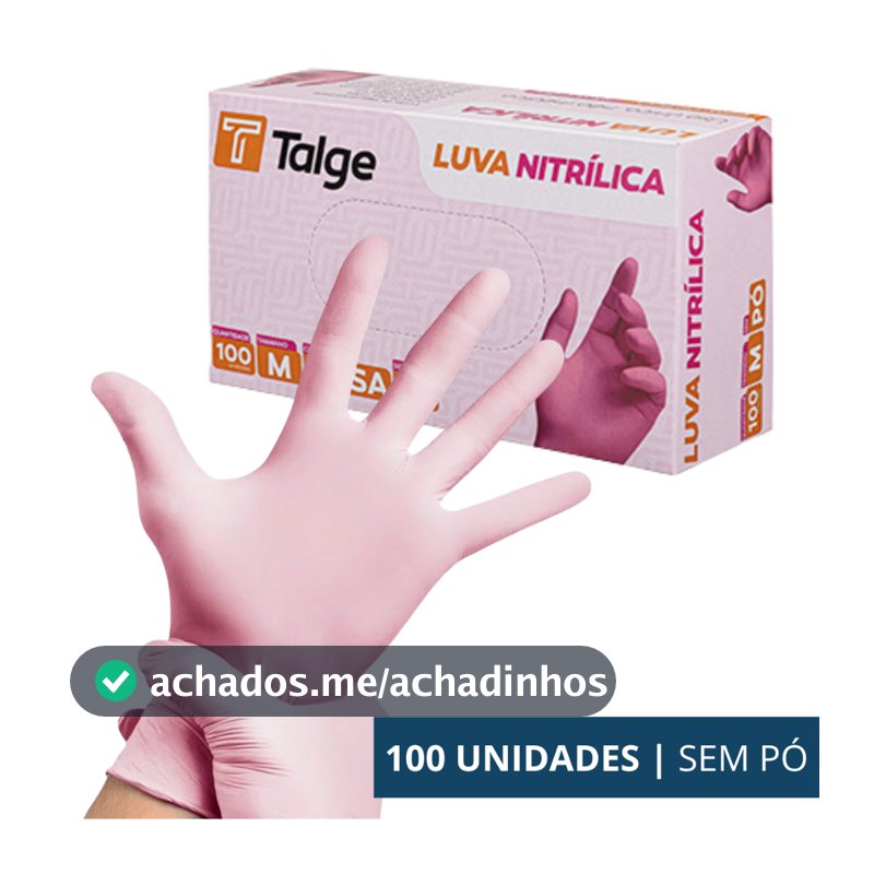 Luva Nitrílica Rosa Talge 100un Sem Pó Profissional Estética Beleza Manicure