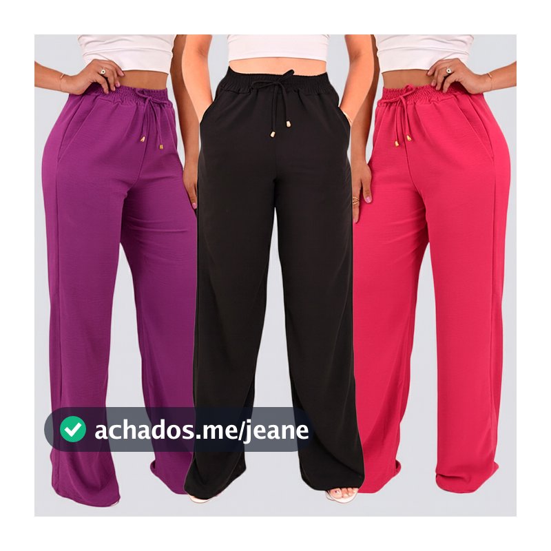 Calça Pantalona Feminina Cintura Alta Tendência Moda Envio Imediato