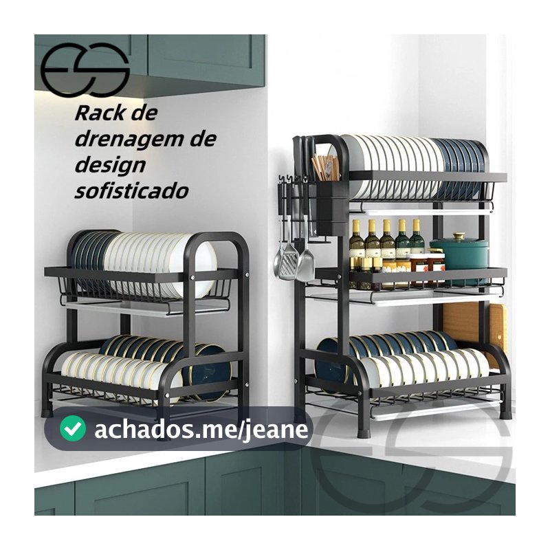 Escorredor Organizador de Louças 2 andar 3 andar Preto Aço Inoxidável Rack ES