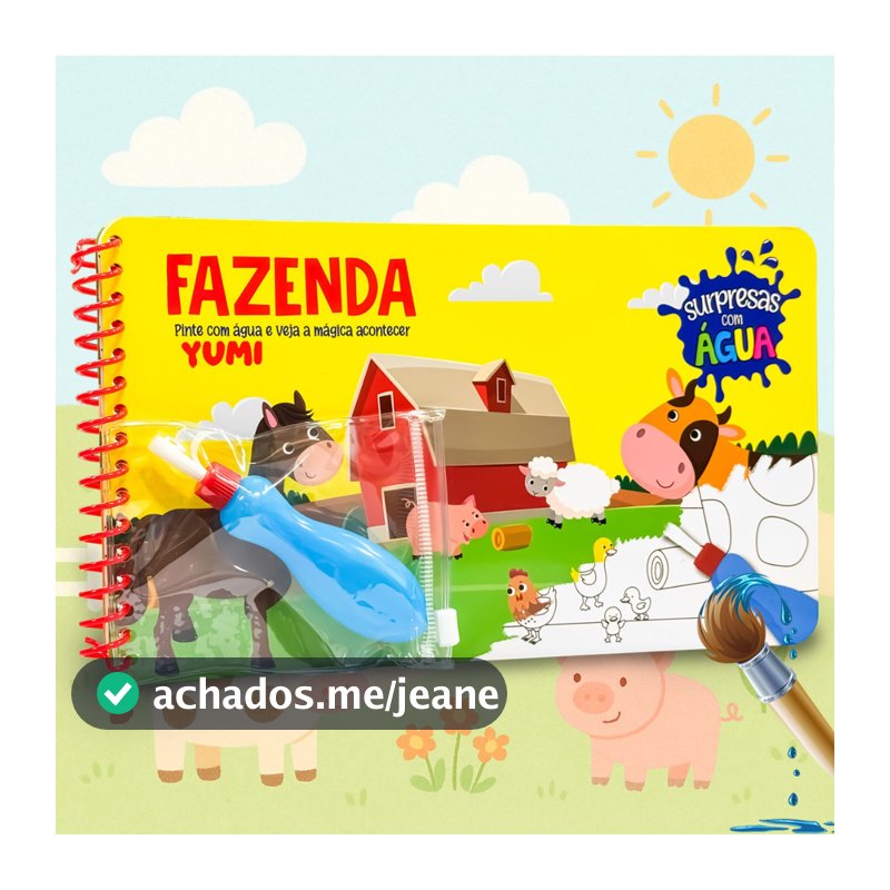 Agua book / Aquabook com Pincel Para Colorir Com Agua Livro Infantil Fazenda Fazendinha Animais