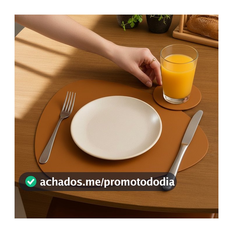 Kit Jogo Americano de mesa de jantar couro 30x40cm + porta copo 2 4 6 8 10 kits