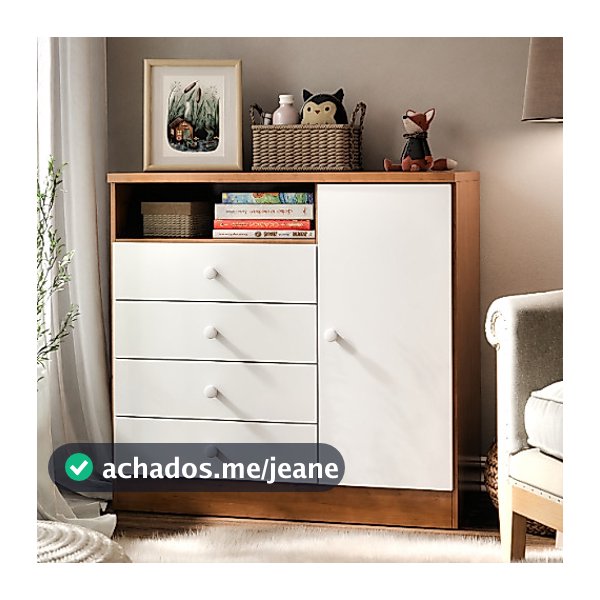 Cômoda Organizadora Petit Com 4 Gavetas 1 Porta E Nicho Para Quarto Blue Moby - Cor Branco/Nature