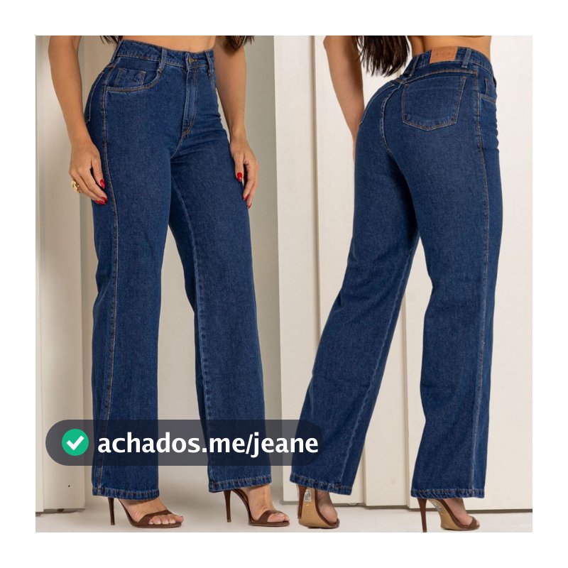 Calça Jeans Wide Leg Feminina Cintura Alta 100% Algodão Sem Lycra Pantalona