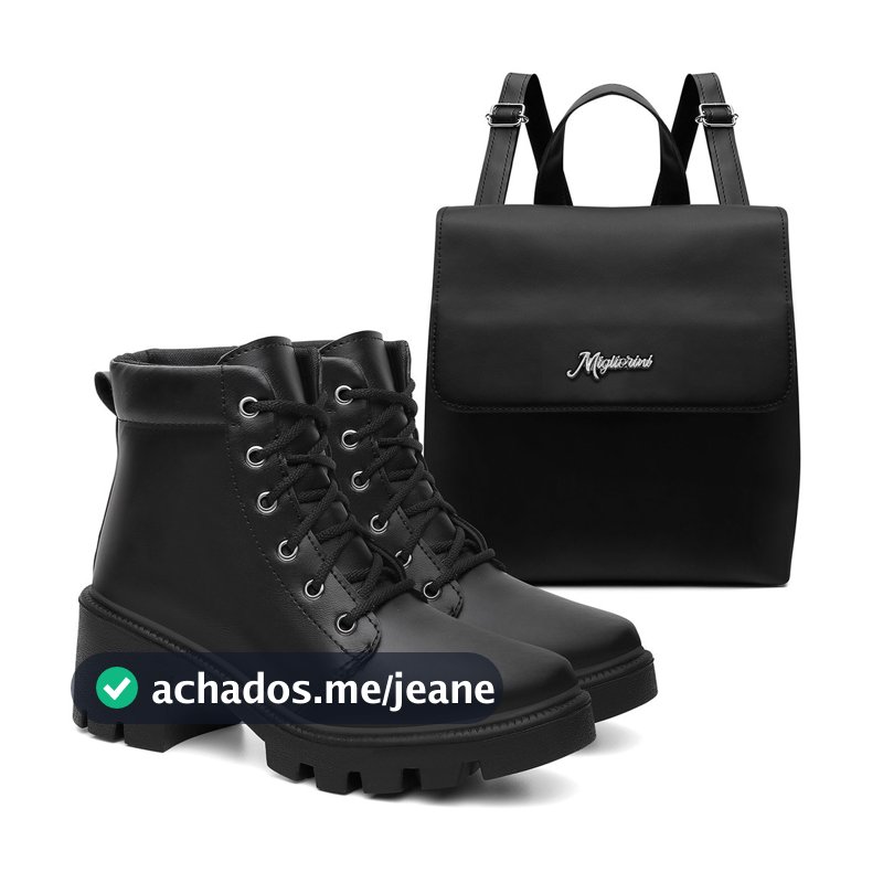 Kit Feminino Bota Coturno Salto Bloco + Mochila Blogueira