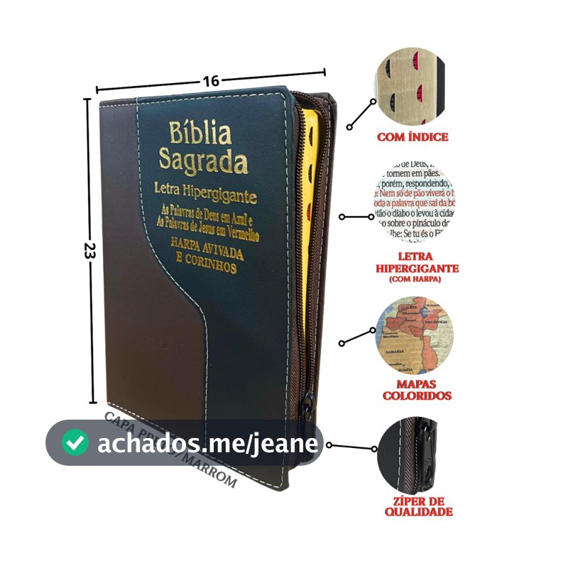 BÍBLIA SAGRADA LETRA HIPER GIGANTE HARPA CRISTÃ EVANGELICA ZÍPER ÍNDICE PALAVRAS JESUS VERMELHO PJV
