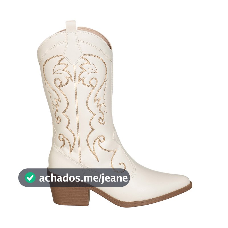 Bota Texana Feminina Cano Alto Salto Médio Western Bordada