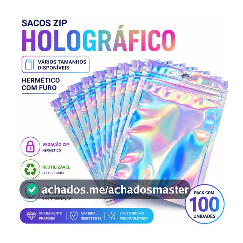 Sacos Zip Holográfico Hermético Frente Transparente c/ Furo com 100/50/10 unidades