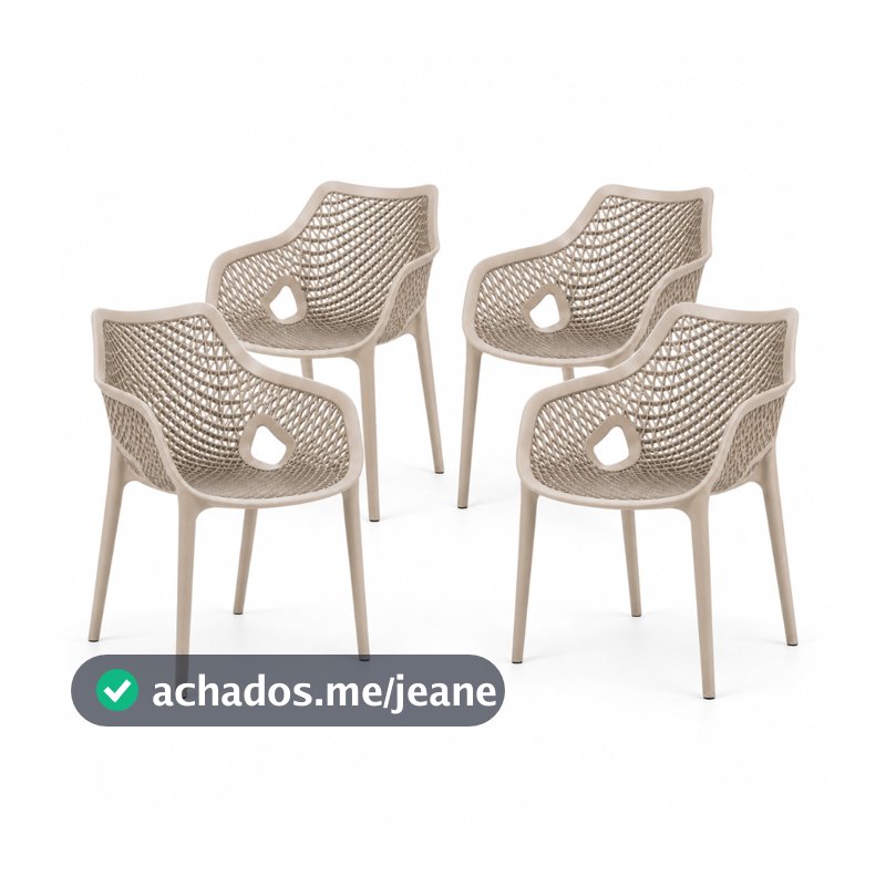 Cadeira Moderna Nude com Braço Design Vazado Ergonômica Cozinha Área Gourmet Jardim Varanda