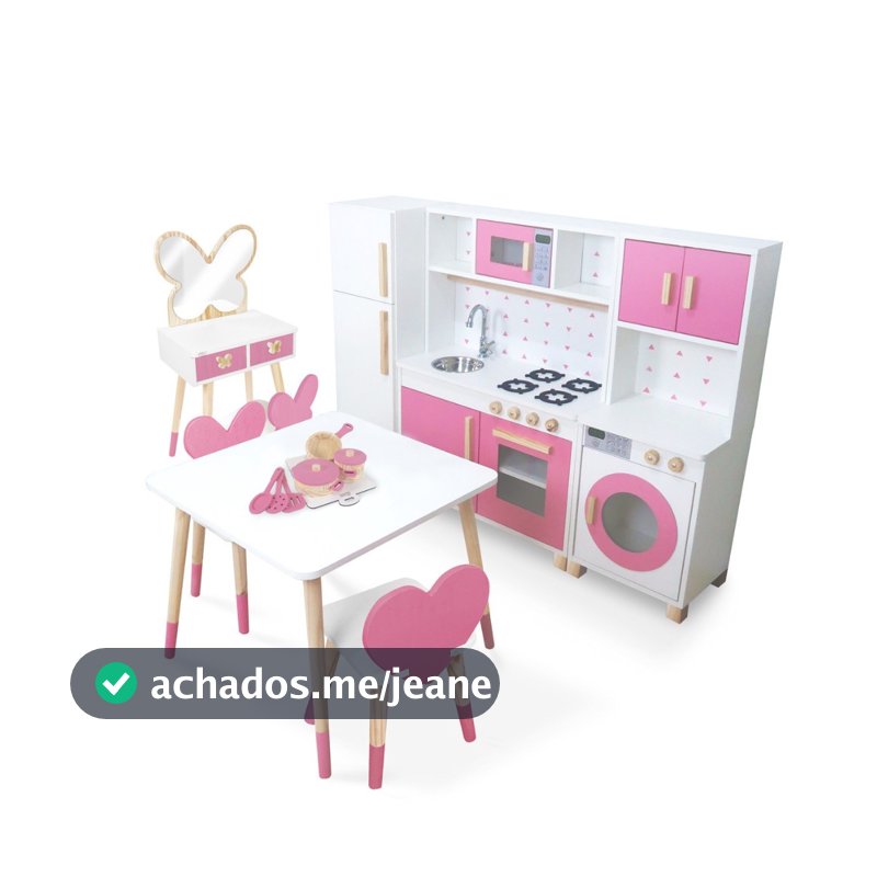 Combo Brinquedoteca Penteadeira Grande Madeira Infantil Faz de Conta Beleza Quarto Pedagógico Lúdico Kit Livro Educativo