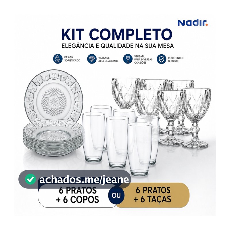 Kit 6 Copos ou Taça De Vidro + 6 Pratos Fundos Vidro Resistente Mesa Jogo Cozinha Refeição Decoração