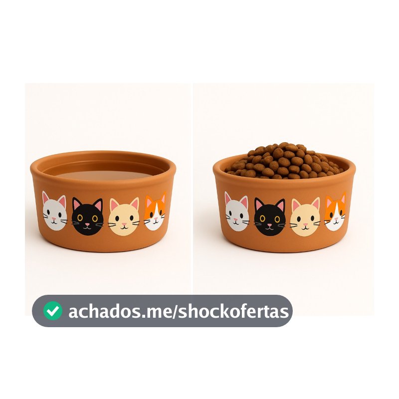KIT COMEDOURO PARA GATOS EM BARRO PINTADO À MÃO – 750ml (Água) ou 500g (Ração)