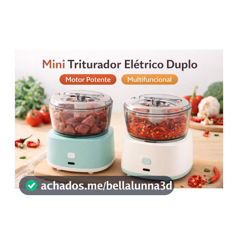 Mini Processador de Alimentos Elétrico com Lâmina Dupla | USB Recarregável | Carne e Legumes