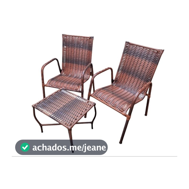CLFSTORE Conjunto 2 cadeiras com mesa de centro área externa, estrutura aço, fibra sintética junco COR AMÊNDOA,  jardim