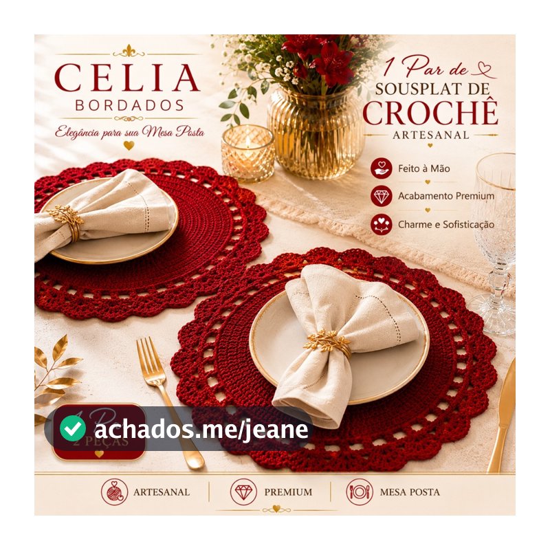 Jogo com 2 Sousplats Artesanais em Crochê  Elegância para Sua Mesa Posta
