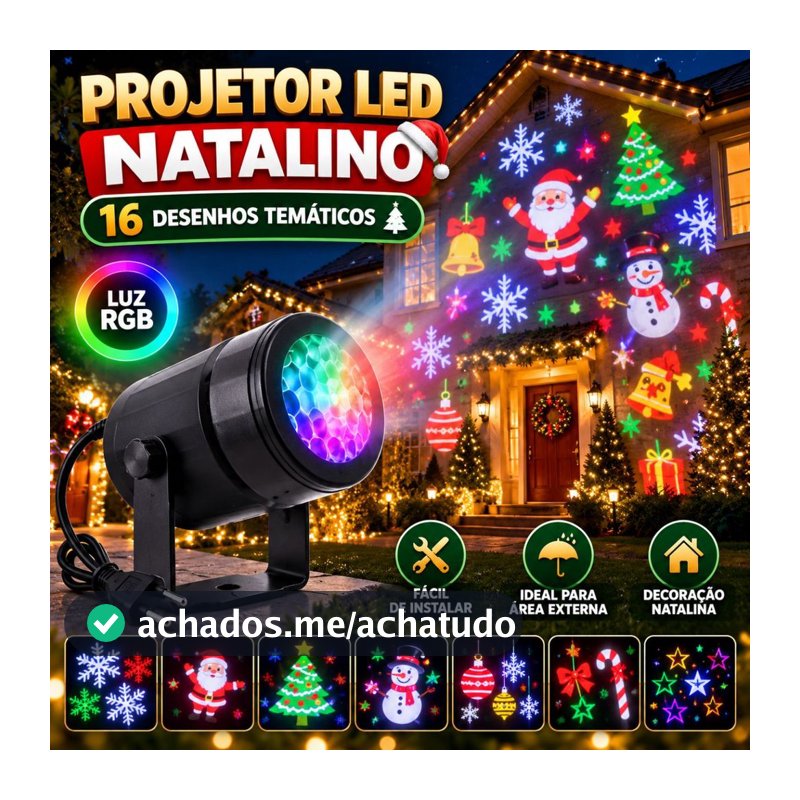 Projetor LED Natalino 16 Desenhos de Natal Luzes Decoração Natalinos Projeção 3D Casa Jardim Festas Parede