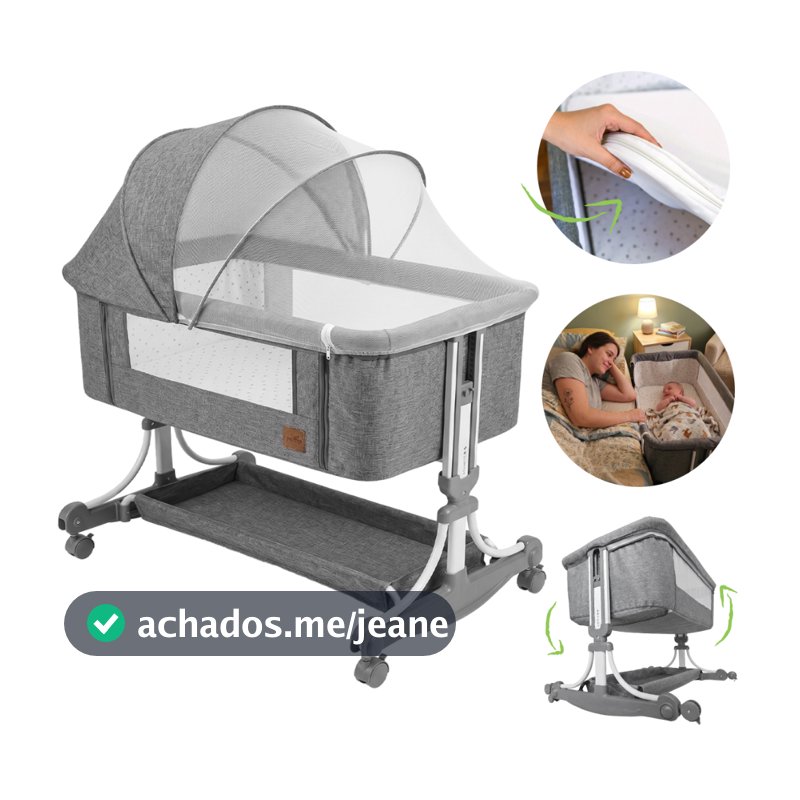 Berço Portátil Bebê Moisés Co Bed com Mosquiteiro Colchão Balanço e Trava nas Rodinhas Pipdip