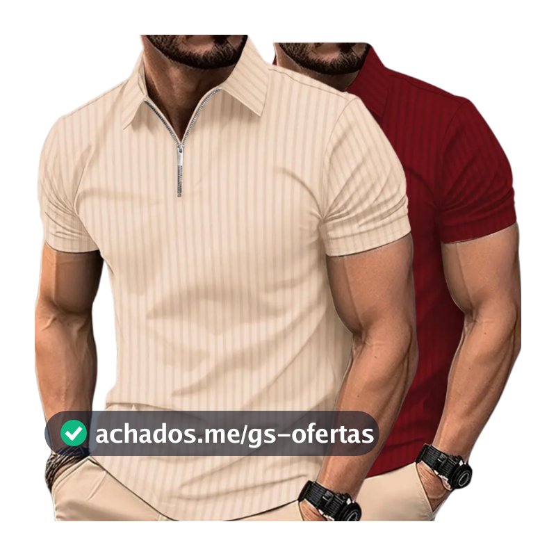 Kit 2 camisas Camiseta Polo Manga Curta Com Ziper Masculina Malha Canelada