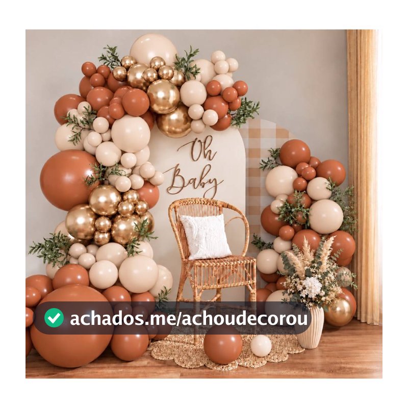 Kit 135/70 Balões Terracota, Bege e Dourado Desconstruído Chá de bebê arco
