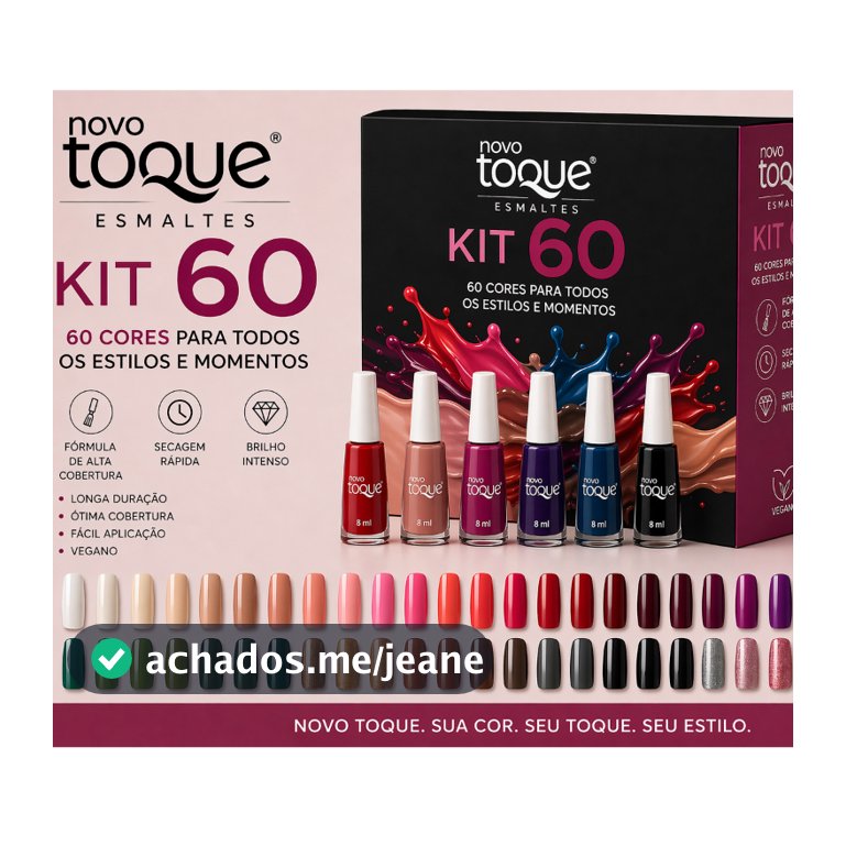 60 esmaltes diferentes no atacado Novo Toque (sem repetições)