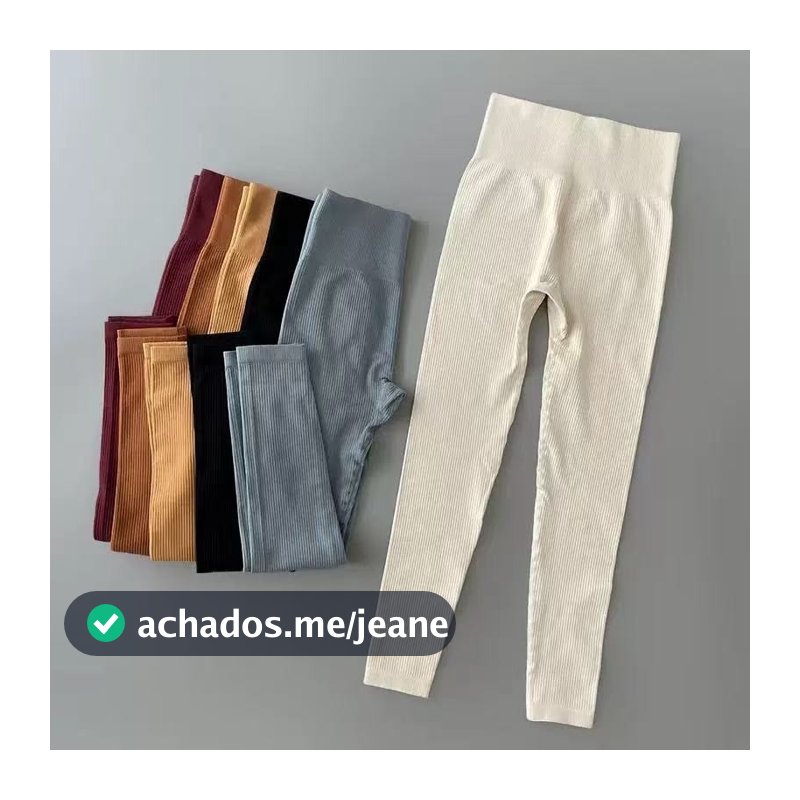 Calça Legging Push Up Canelada de Cintura Alta Sem Costura para Academia Feminina Esportiva sem Costura