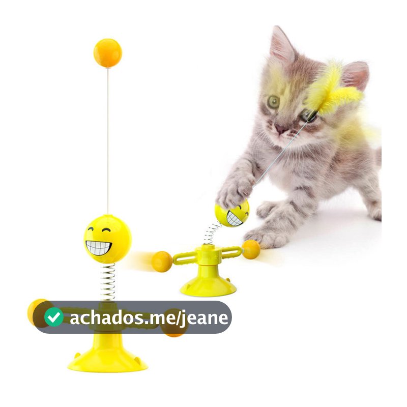 Novo estilo de brinquedo de gato auto-feliz plataforma giratória janela de vidro otário moinho de vento pena provocando