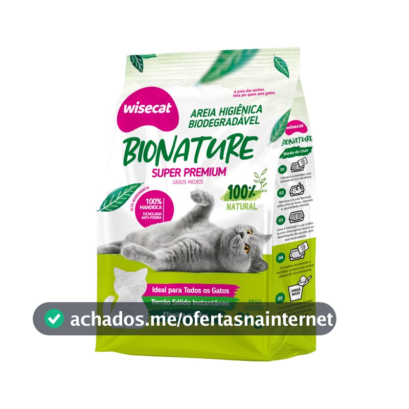 Wisecat - Areia Higiênica Bionature (Verde) - Biodegradável - Tradicional - Super Premium - 2 Kg