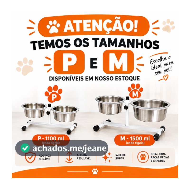 Comedouro Duplo Elevado Alto Ajustável Regulável para Cachorro e Gato