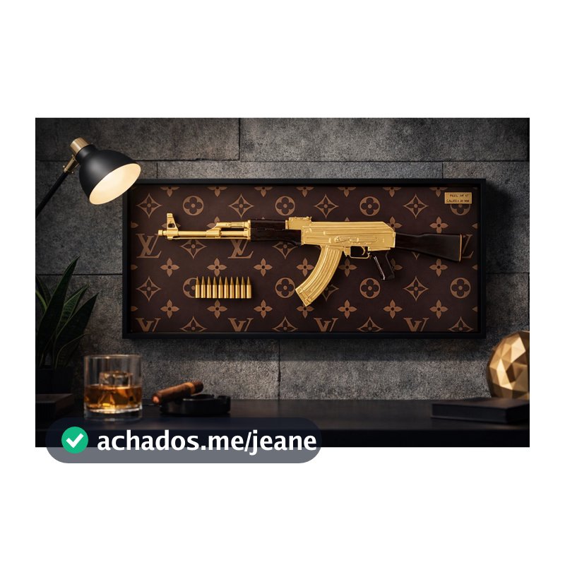 Quadro Decorativo Alto Relevo AK Gold - LV 3D - Decoração Moderna - Feito em Resina - Com Ganchos