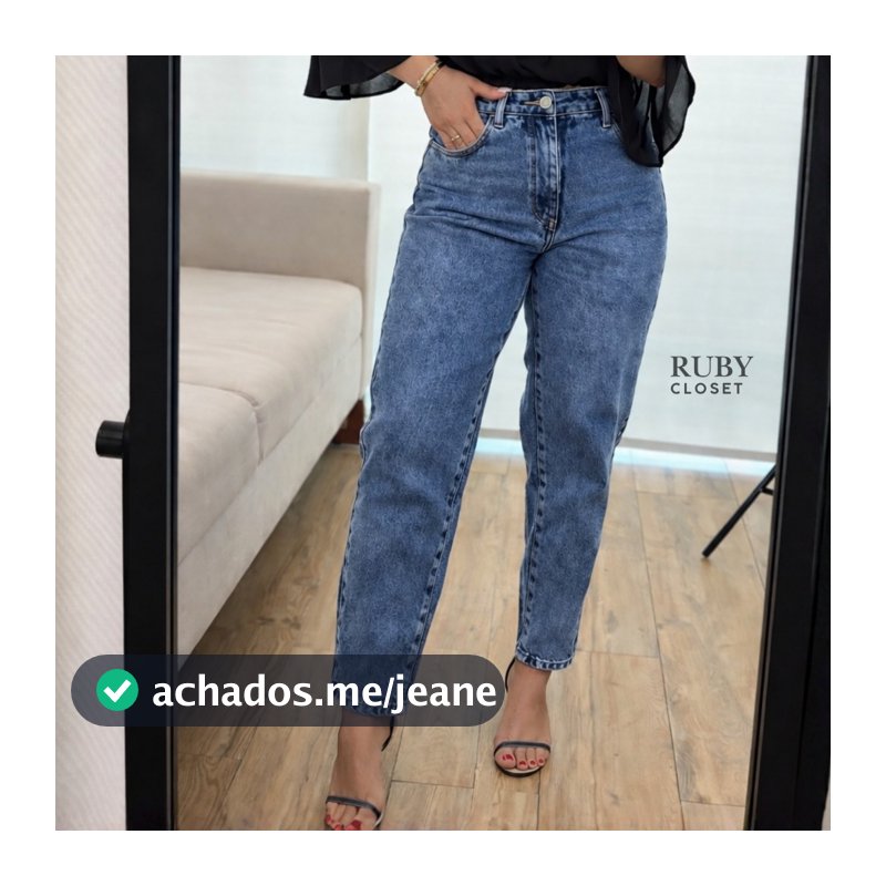 Calça MOM Jeans Feminina Marmorizada Cintura Alta