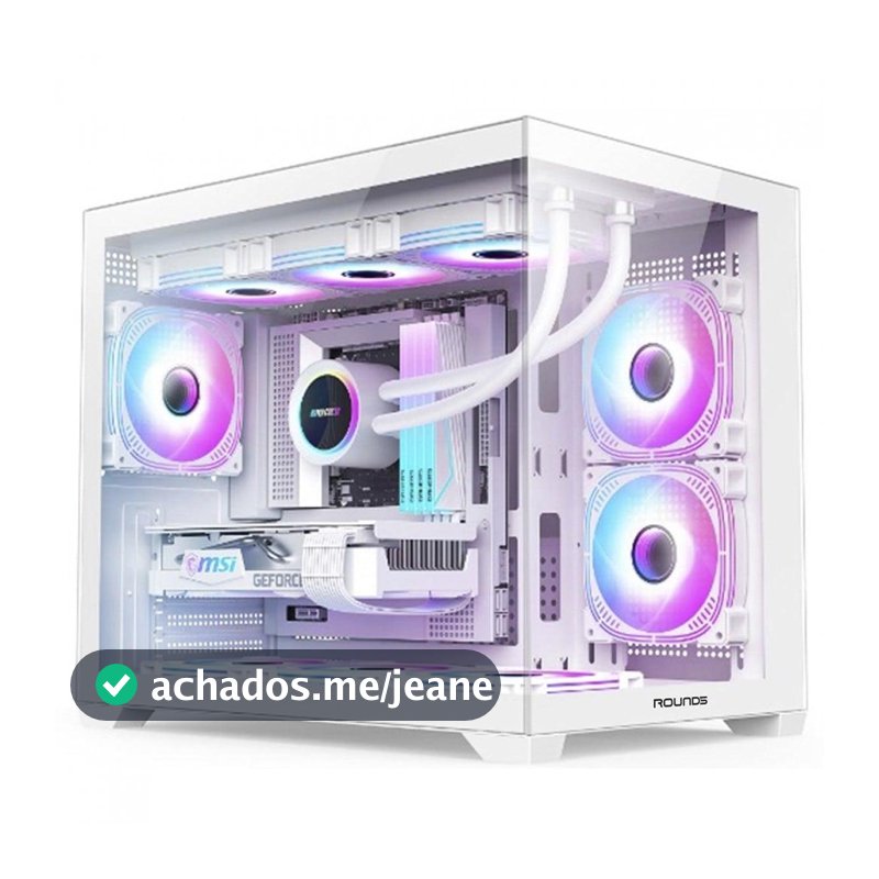 Gabinete Gamer Round5 Blast White, Aquário, Mini Tower, Lateral de Vidro, mATX, Sem Fans, Branco, R5-BLAST-W-2188